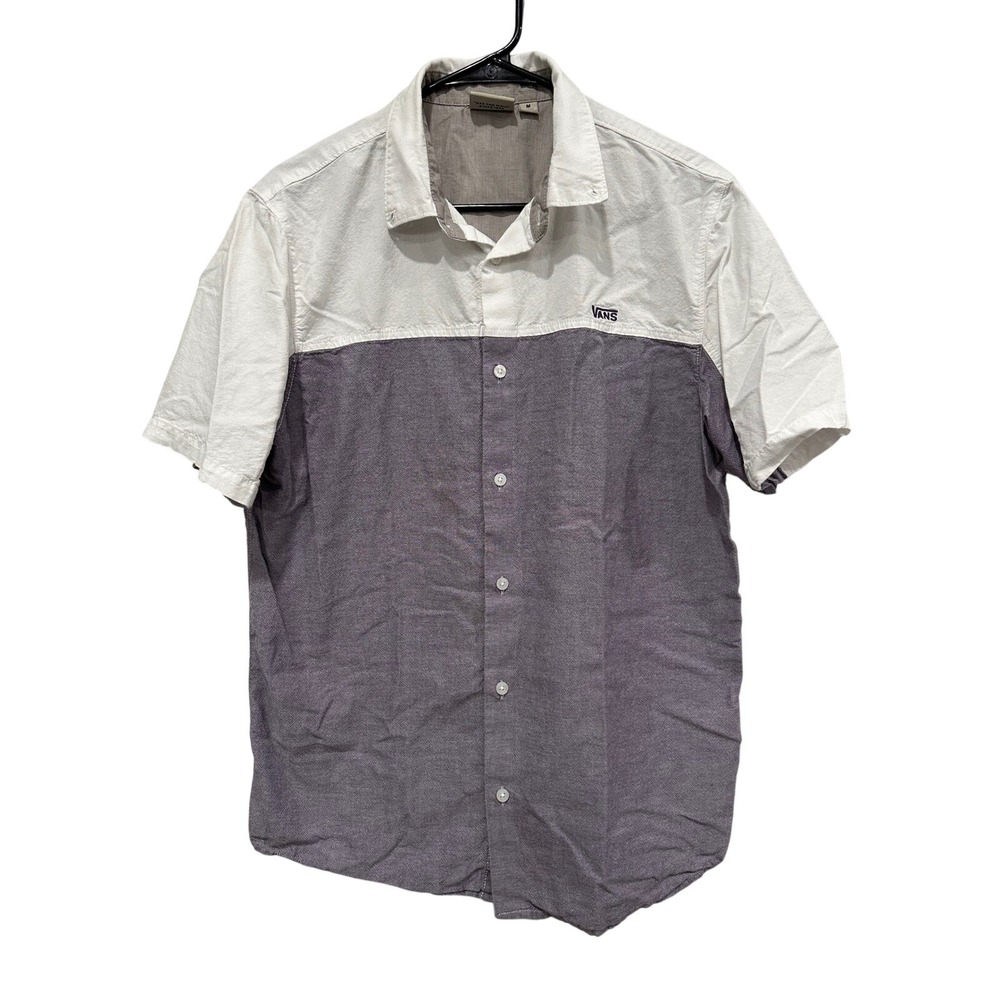 Vans Mens Medium Short Sleeve Colorblock Button Down Shirt Purple White Cotton